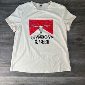 SHEIN Women's Cowboys and Beer Graphic T-shirt size Medium